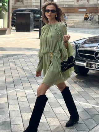 Women's Elegant Ruffled Mini Dress – Long Sleeve Lightweight for Semi-Formal & Summer EventsWomen's Elegant Ruffled Mini Dress – Long Sleeve Lightweight for Semi-Formal & Summer Events