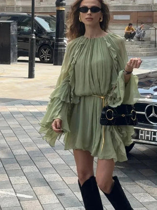 Women's Elegant Ruffled Mini Dress – Long Sleeve Lightweight for Semi-Formal & Summer EventsWomen's Elegant Ruffled Mini Dress – Long Sleeve Lightweight for Semi-Formal & Summer Events