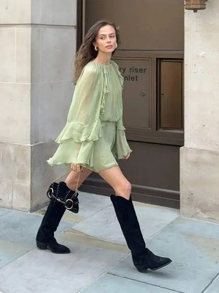 Women's Elegant Ruffled Mini Dress – Long Sleeve Lightweight for Semi-Formal & Summer EventsWomen's Elegant Ruffled Mini Dress – Long Sleeve Lightweight for Semi-Formal & Summer Events
