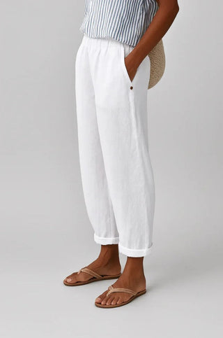 Women's Linen-Cotton Pants – Relaxed Fit Elastic Waist with Pockets for Summer & Casual Wear
