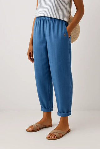 Women's Linen-Cotton Pants – Relaxed Fit Elastic Waist with Pockets for Summer & Casual Wear