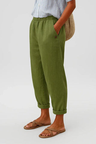 Women's Linen-Cotton Pants – Relaxed Fit Elastic Waist with Pockets for Summer & Casual Wear