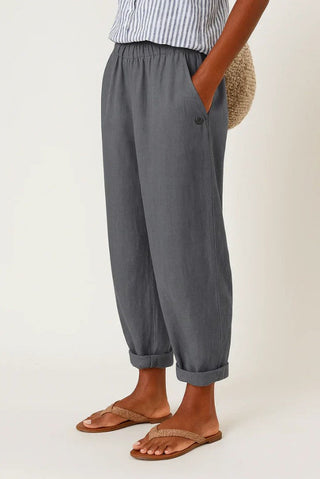Women's Linen-Cotton Pants – Relaxed Fit Elastic Waist with Pockets for Summer & Casual Wear