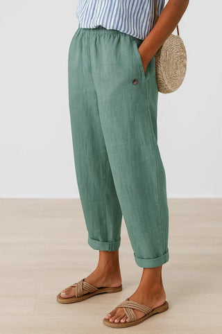 Women's Linen-Cotton Pants – Relaxed Fit Elastic Waist with Pockets for Summer & Casual Wear
