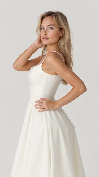 Women's Elegant Spaghetti Strap Midi Dress – A-Line for Wedding Guests