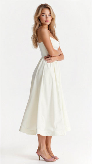 Women's Elegant Spaghetti Strap Midi Dress – A-Line for Wedding Guests