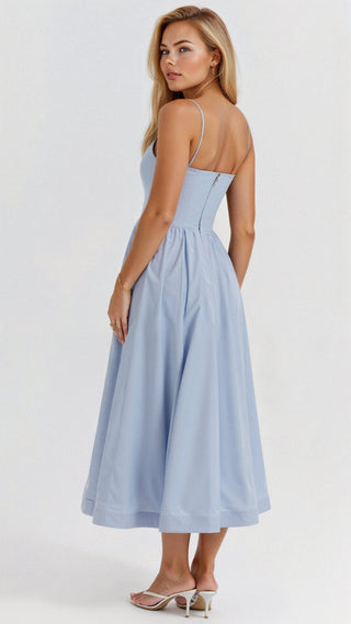 Women's Elegant Spaghetti Strap Midi Dress – A-Line for Wedding Guests