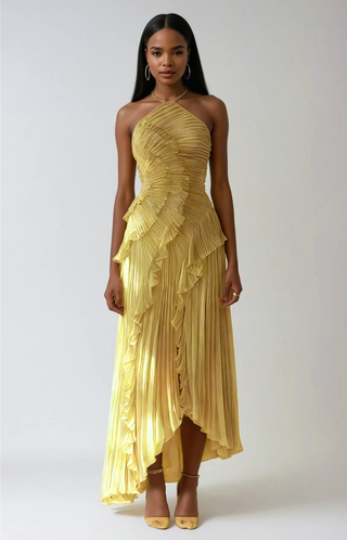 Women's Floral Embroidered Maxi Dress – White Halter Neck Ruffles for Weddings & Summer Events