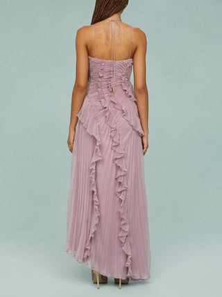 Women's Floral Embroidered Maxi Dress – White Halter Neck Ruffles for Weddings & Summer Events