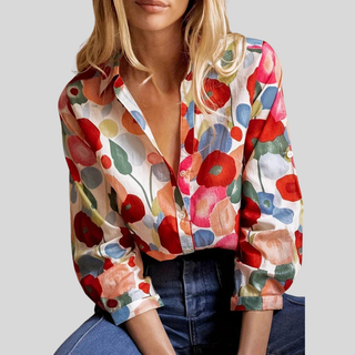 Women's Elegant Floral Blouse – Long Sleeve Lightweight Top for Casual & Work Wear