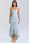 Women's Floral Jacquard Off-Shoulder Fishtail Evening Dress