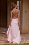 Women's Satin Cowl Neck High-Low Maxi Dress