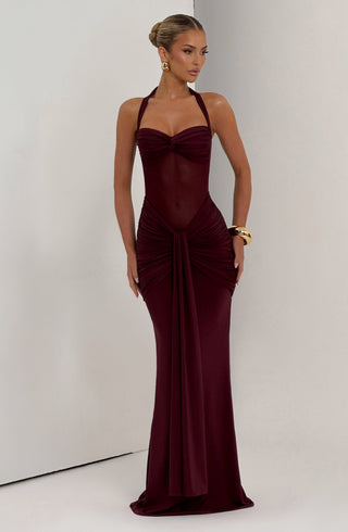 Women's Elegant Maxi Dress – Sweetheart Halter Neck Fit & Flare for Weddings & Evening