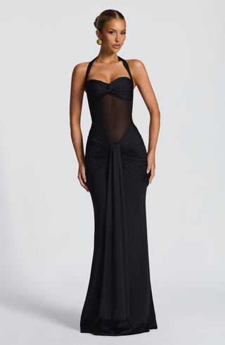 Women's Elegant Maxi Dress – Sweetheart Halter Neck Fit & Flare for Weddings & Evening