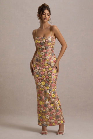 Women's Elegant Floral Midi Dress – Lace-Up Back Fitted Bodice for Summer & Garden Parties