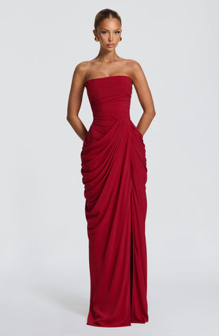 Women's Elegant Chiffon Maxi Dress – Strapless Corset High Slit for Weddings
