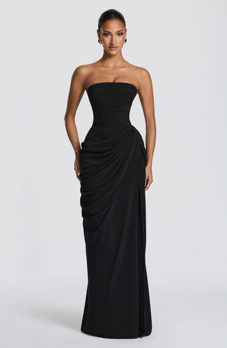 Women's Elegant Chiffon Maxi Dress – Strapless Corset High Slit for Weddings