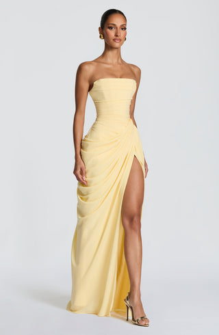 Women's Elegant Chiffon Maxi Dress – Strapless Corset High Slit for Weddings