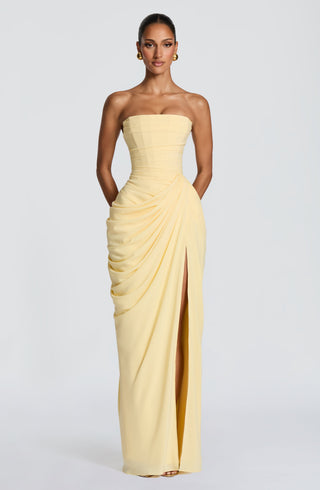 Women's Elegant Chiffon Maxi Dress – Strapless Corset High Slit for Weddings