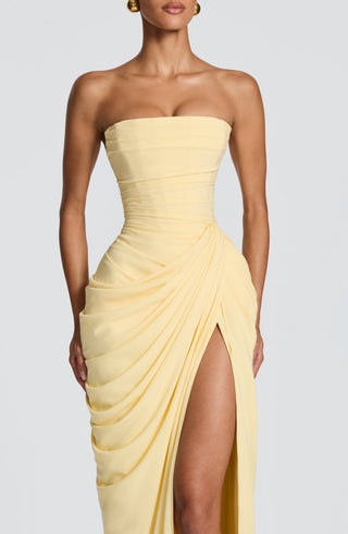 Women's Elegant Chiffon Maxi Dress – Strapless Corset High Slit for Weddings