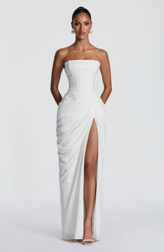 Women's Elegant Chiffon Maxi Dress – Strapless Corset High Slit for Weddings