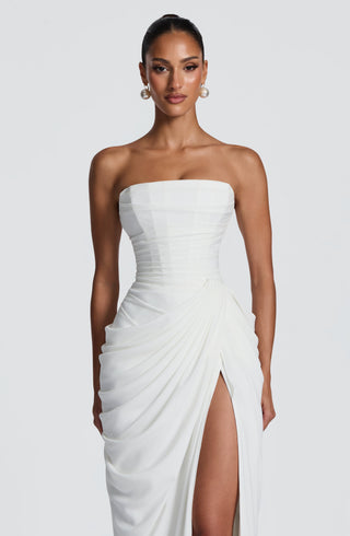 Women's Elegant Chiffon Maxi Dress – Strapless Corset High Slit for Weddings