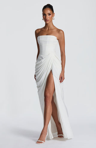 Women's Elegant Chiffon Maxi Dress – Strapless Corset High Slit for Weddings
