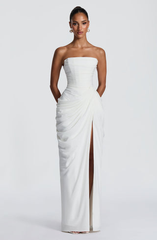 Women's Elegant Chiffon Maxi Dress – Strapless Corset High Slit for Weddings