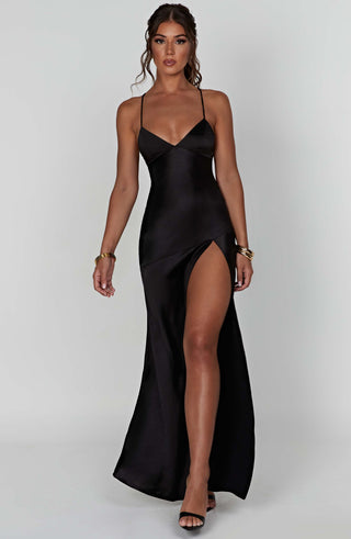 Women's Lace-Up Back High Slit Maxi Dress – Elegant Evening Gown