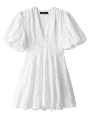 Women's Elegant Floral Mini Dress – White Embroidered Fitted for Weddings & Summer Events