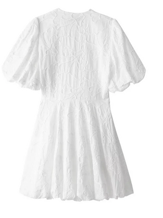 Women's Elegant Floral Mini Dress – White Embroidered Fitted for Weddings & Summer Events