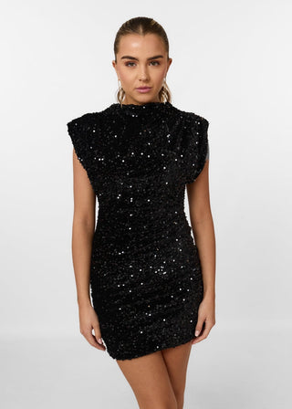 Women's Elegant Glitter Mini Dress – Deep V-Neck Fitted Sequin for Evening & Party Wear