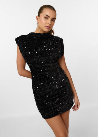 Women's Elegant Glitter Mini Dress – Deep V-Neck Fitted Sequin for Evening & Party Wear