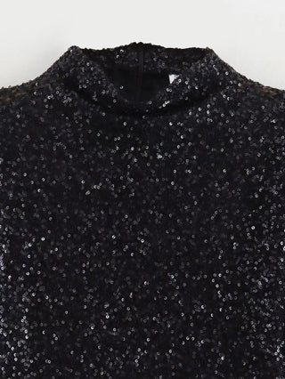 Women's Elegant Glitter Mini Dress – Deep V-Neck Fitted Sequin for Evening & Party Wear