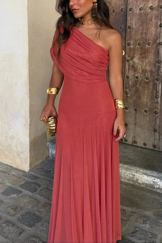 Women's Elegant One Shoulder Pleated Dress – Lightweight for Wedding Guests & Summer EventsWomen's Elegant One Shoulder Pleated Dress – Lightweight for Wedding Guests & Summer Events