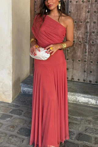 Women's Elegant One Shoulder Pleated Dress – Lightweight for Wedding Guests & Summer EventsWomen's Elegant One Shoulder Pleated Dress – Lightweight for Wedding Guests & Summer Events