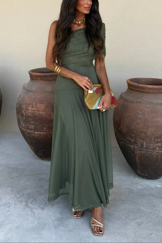 Women's Elegant One Shoulder Pleated Dress – Lightweight for Wedding Guests & Summer EventsWomen's Elegant One Shoulder Pleated Dress – Lightweight for Wedding Guests & Summer Events
