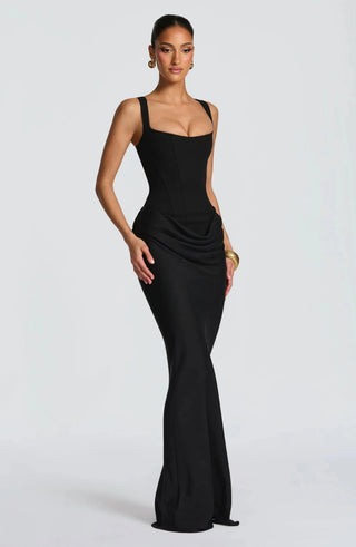 Women's Elegant Black Bodycon Dress – Backless Fitted for Weddings & Evening Events