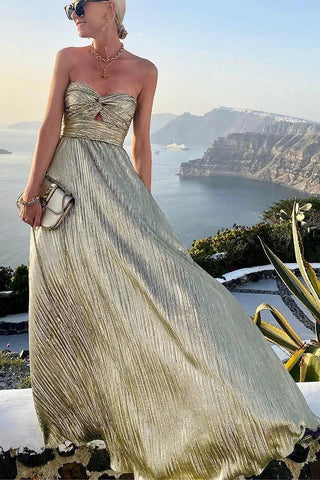 Women's Elegant Strapless Evening Dress – Pleated Shiny Bustier for Weddings & Formal Events