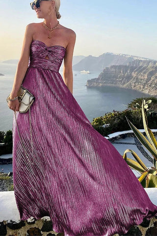 Women's Elegant Strapless Evening Dress – Pleated Shiny Bustier for Weddings & Formal Events