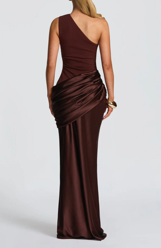 Women's Elegant One Shoulder Maxi Dress – Draped Skirt for Weddings & Evening Events