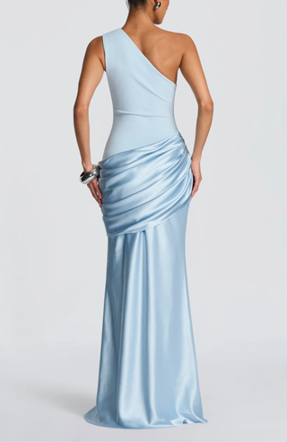 Women's Elegant One Shoulder Maxi Dress – Draped Skirt for Weddings & Evening Events