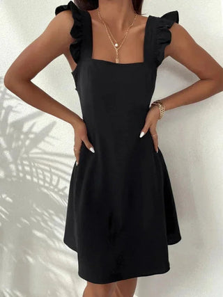 Women's Elegant Flared Mini Dress – Ruffled Sleeves Lightweight for Summer & Casual Wear