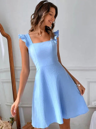Women's Elegant Flared Mini Dress – Ruffled Sleeves Lightweight for Summer & Casual Wear