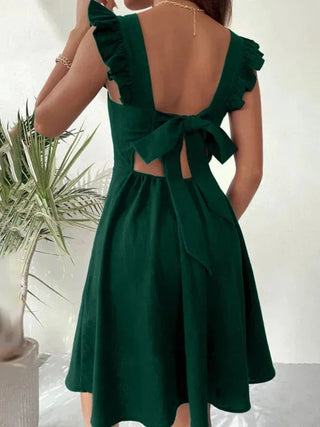 Women's Elegant Flared Mini Dress – Ruffled Sleeves Lightweight for Summer & Casual Wear