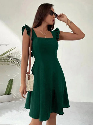 Women's Elegant Flared Mini Dress – Ruffled Sleeves Lightweight for Summer & Casual Wear