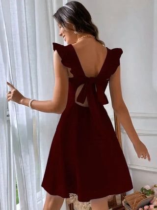 Women's Elegant Flared Mini Dress – Ruffled Sleeves Lightweight for Summer & Casual Wear