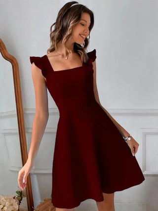 Women's Elegant Flared Mini Dress – Ruffled Sleeves Lightweight for Summer & Casual Wear