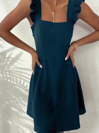 Women's Elegant Flared Mini Dress – Ruffled Sleeves Lightweight for Summer & Casual Wear