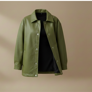 Green leather jacket on a beige background